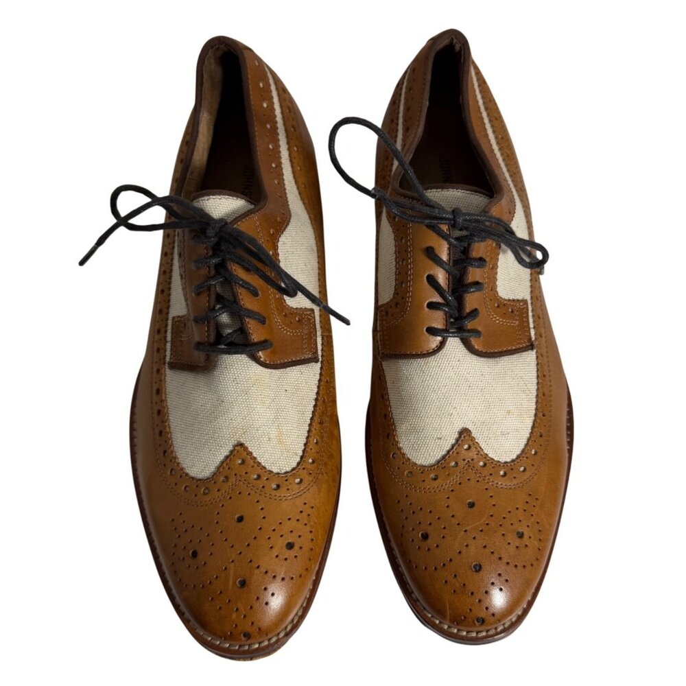 Johnston Murphy Garner Tan Wingtip Canvas/Leather Oxford Loafers Men’s SZ 8.5M